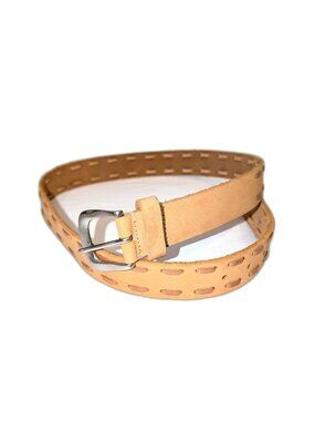 Genuine Leather Tan Suede Belt with Solid Brass Buckle | Size Large